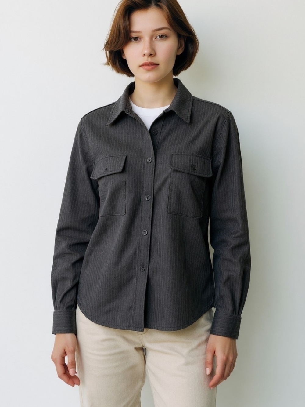 Women's Charcoal Pinstripe Button-Down Shirt
